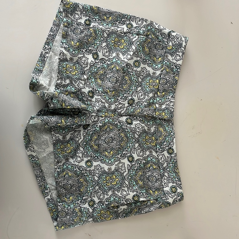 J. Crew Paisley Shorts teal white and yellow
